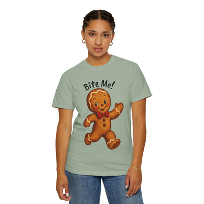 Cute Gingerbread Cookie T-Shirt | Retro Holiday Baking Graphic, Comfort Colors, Bite Me