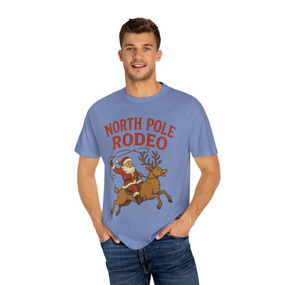 North Pole Rodeo T-shirt | Santa Riding Reindeer, Christmas Western Graphic, Comfort Colors