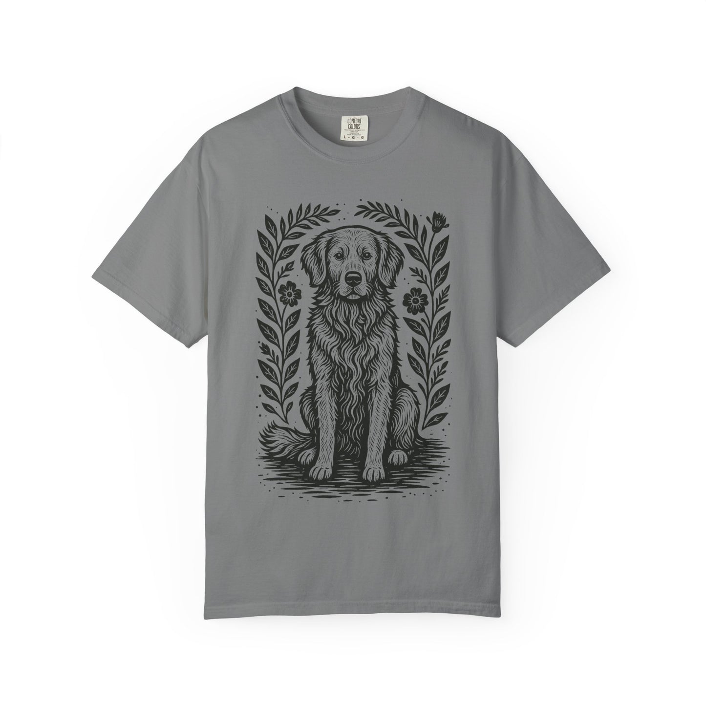 Golden Retriever Illustration T-shirt | Floral Laurel Dog Portrait Comfort Colors Dog Lovers T-shirt