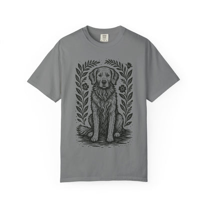 Golden Retriever Illustration T-shirt | Floral Laurel Dog Portrait Comfort Colors Dog Lovers T-shirt