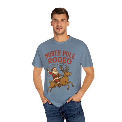 North Pole Rodeo T-shirt | Santa Riding Reindeer, Christmas Western Graphic, Comfort Colors