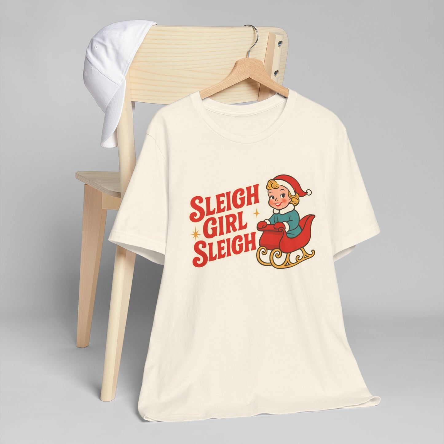 Sleigh Girl Sleigh T-Shirt | Vintage Elf on Sleigh Christmas Shirt