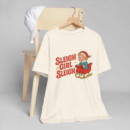 Sleigh Girl Sleigh T-Shirt | Vintage Elf on Sleigh Christmas Shirt