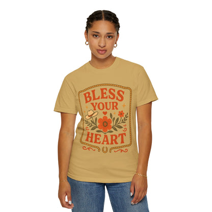 Bless Your Heart T-shirt | Floral Western Hat Horseshoe Design, Comfort Colors