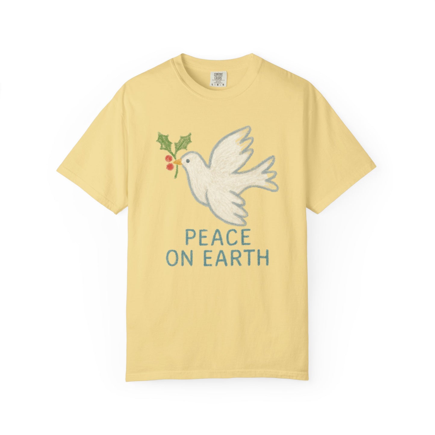 Peace on Earth Dove T-shirt | Holiday Dove with Holly Branch Comfort Colors T-Shirt