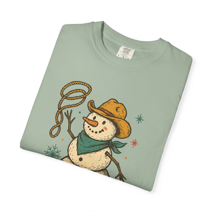 Snow Long Comfort Colors Western Snowman T-shirt - Winter Holiday Tee, Unisex Shirt, Christmas Gift, Festive Graphic Top, Seasonal Apparel