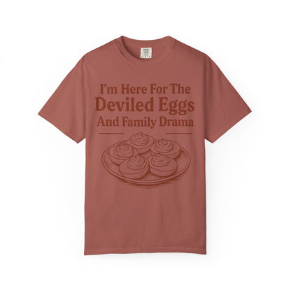 Thanksgiving Deviled Eggs Unisex Garment-Dyed T-shirt, Family Drama Holiday Tee, Funny Turkey Day Shirt, Fall Comfort Colors tshirt