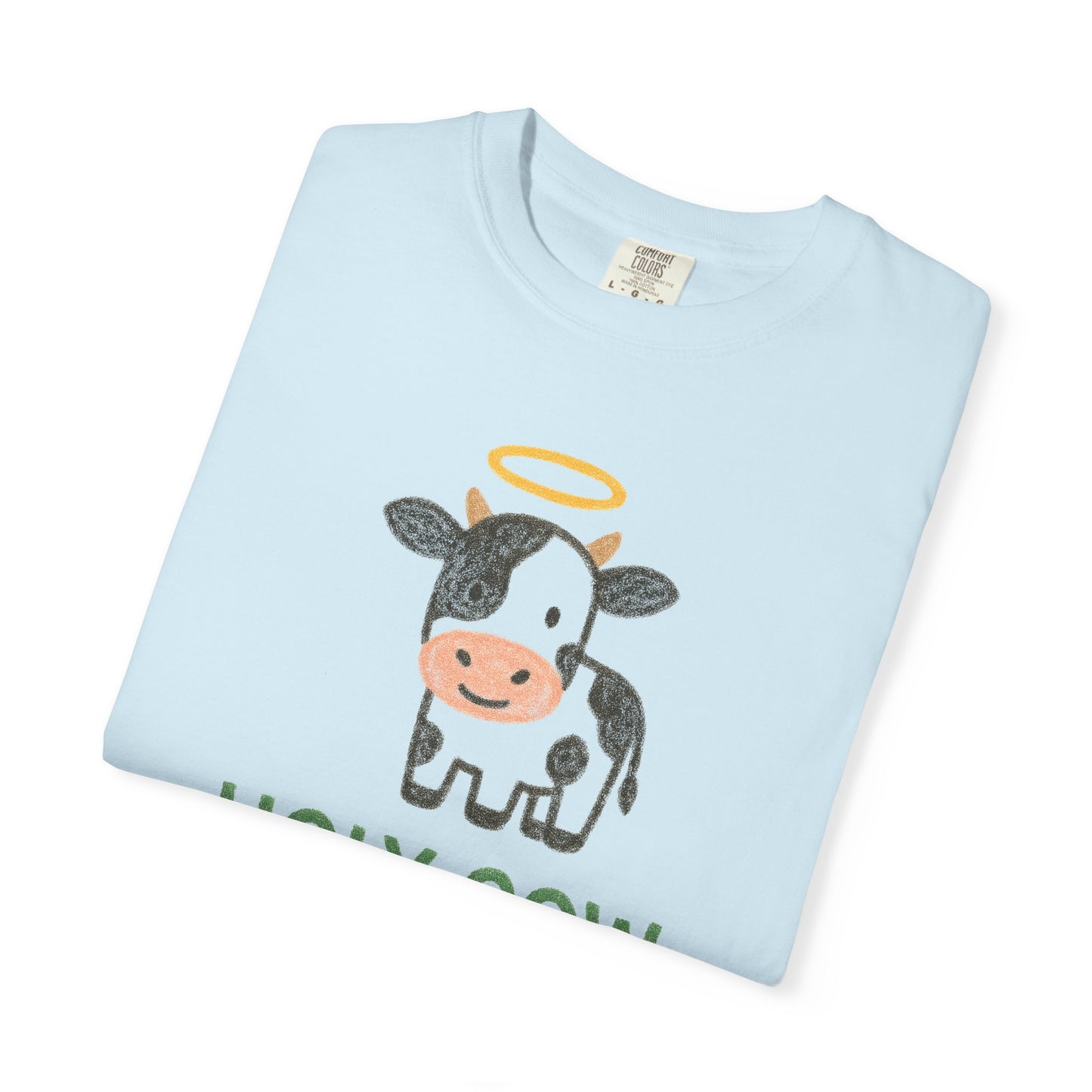 Holy Cow cartoon cow with halo T-Shirt | Cute farm animal tee Comfort Colors t-shirt