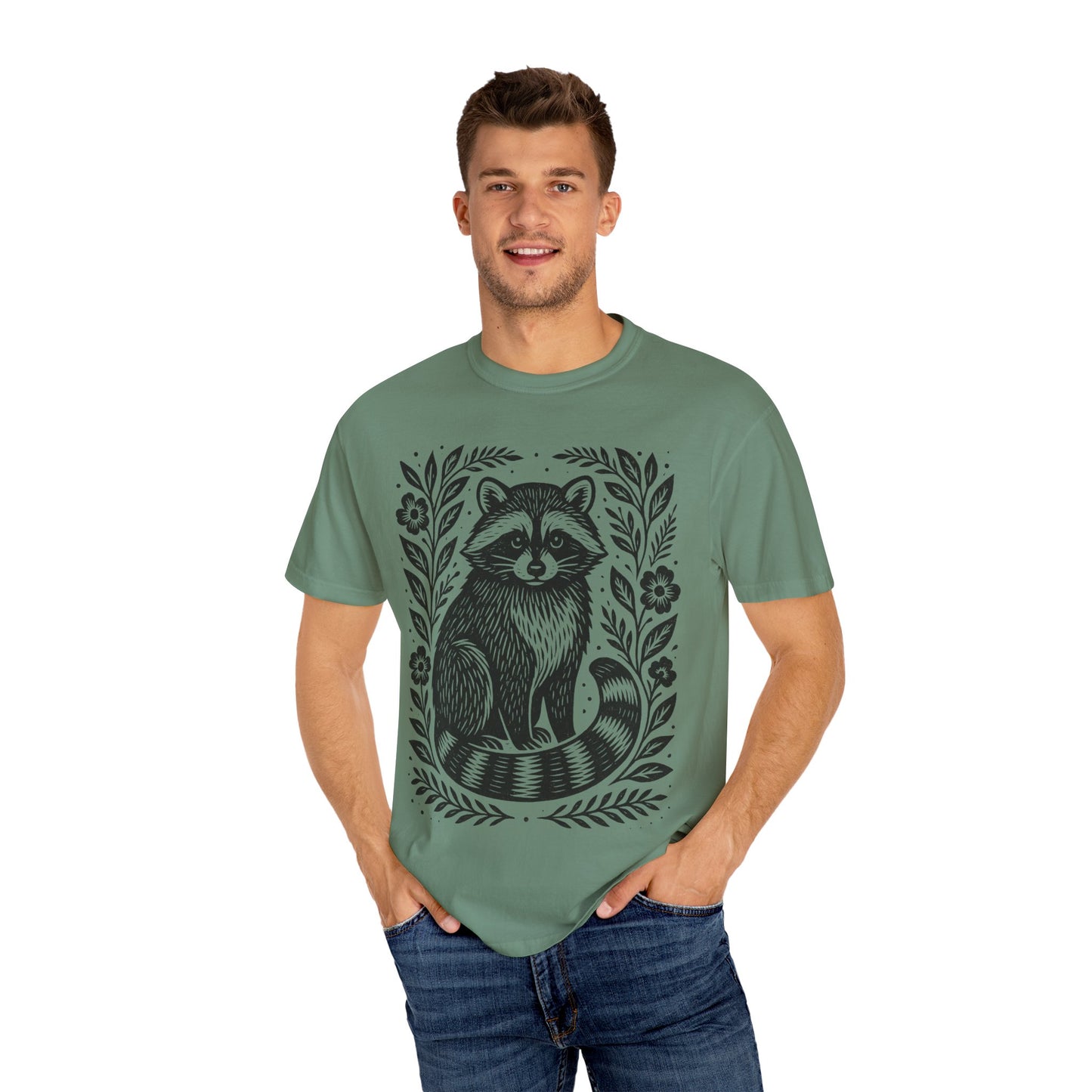 Woodcut Raccoon Illustration T-Shirt | Forest Animal Tee Wildlife lover Comfort Colors T-shirt