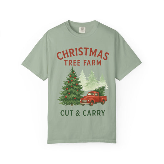 Christmas Tree Farm Cut & Carry T-Shirt | Vintage Red Truck Holiday Tee, Comfort Colors