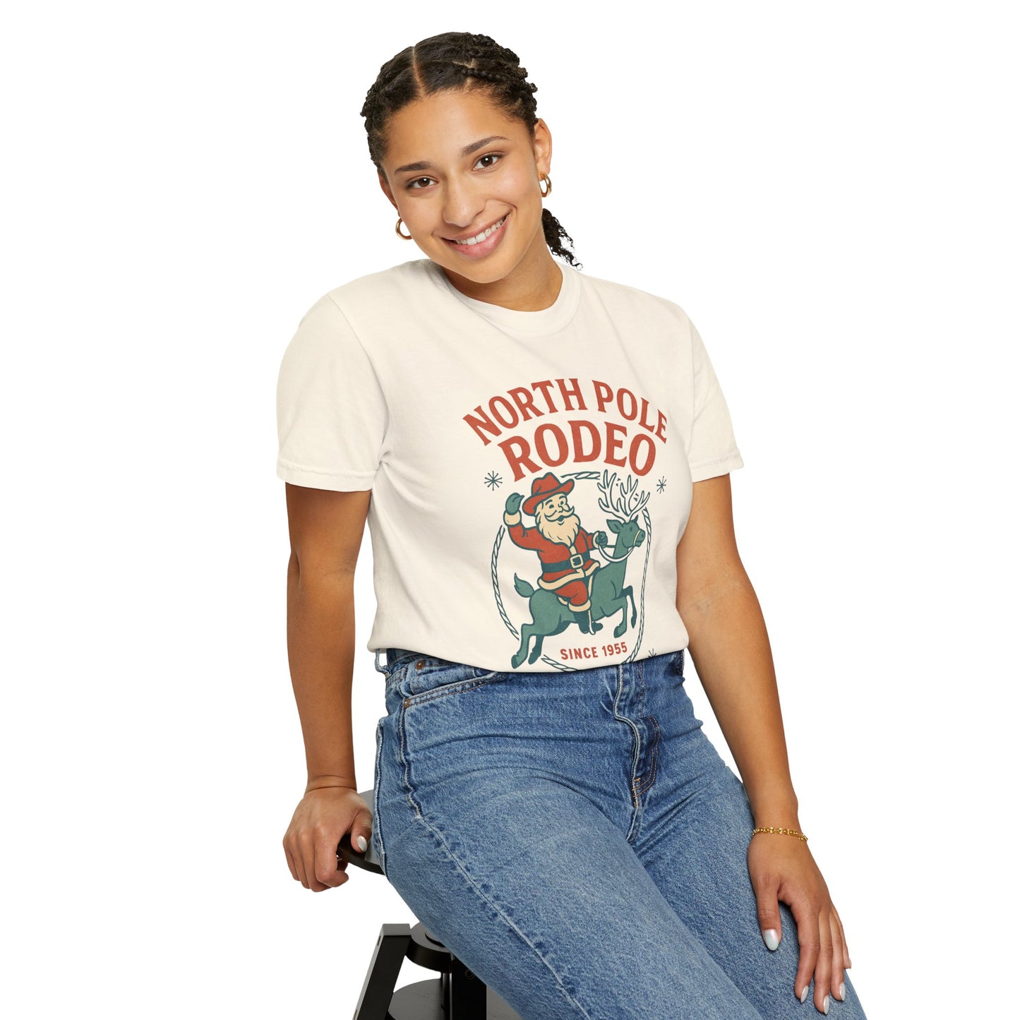 North Pole Rodeo Comfort Colors Tshirt, Christmas Unisex Tee, Holiday Graphic Shirt, Soft Cotton Top, Festive Apparel