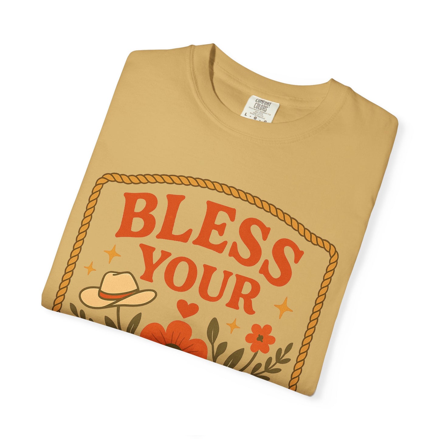 Bless Your Heart T-shirt | Floral Western Hat Horseshoe Design, Comfort Colors