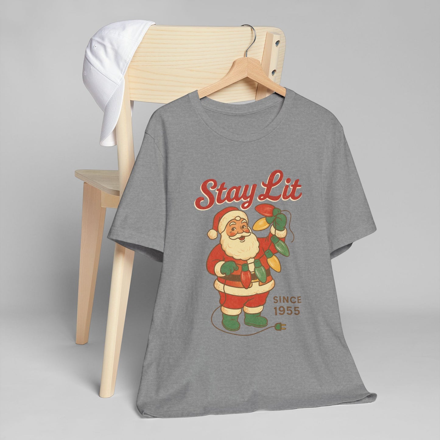 Stay Lit Vintage Santa T-Shirt, Funny Christmas Tee, Holiday Apparel, Unisex Holiday Shirt, Christmas Gift, Festive Wear
