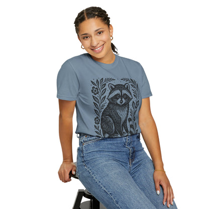 Woodcut Raccoon Illustration T-Shirt | Forest Animal Tee Wildlife lover Comfort Colors T-shirt