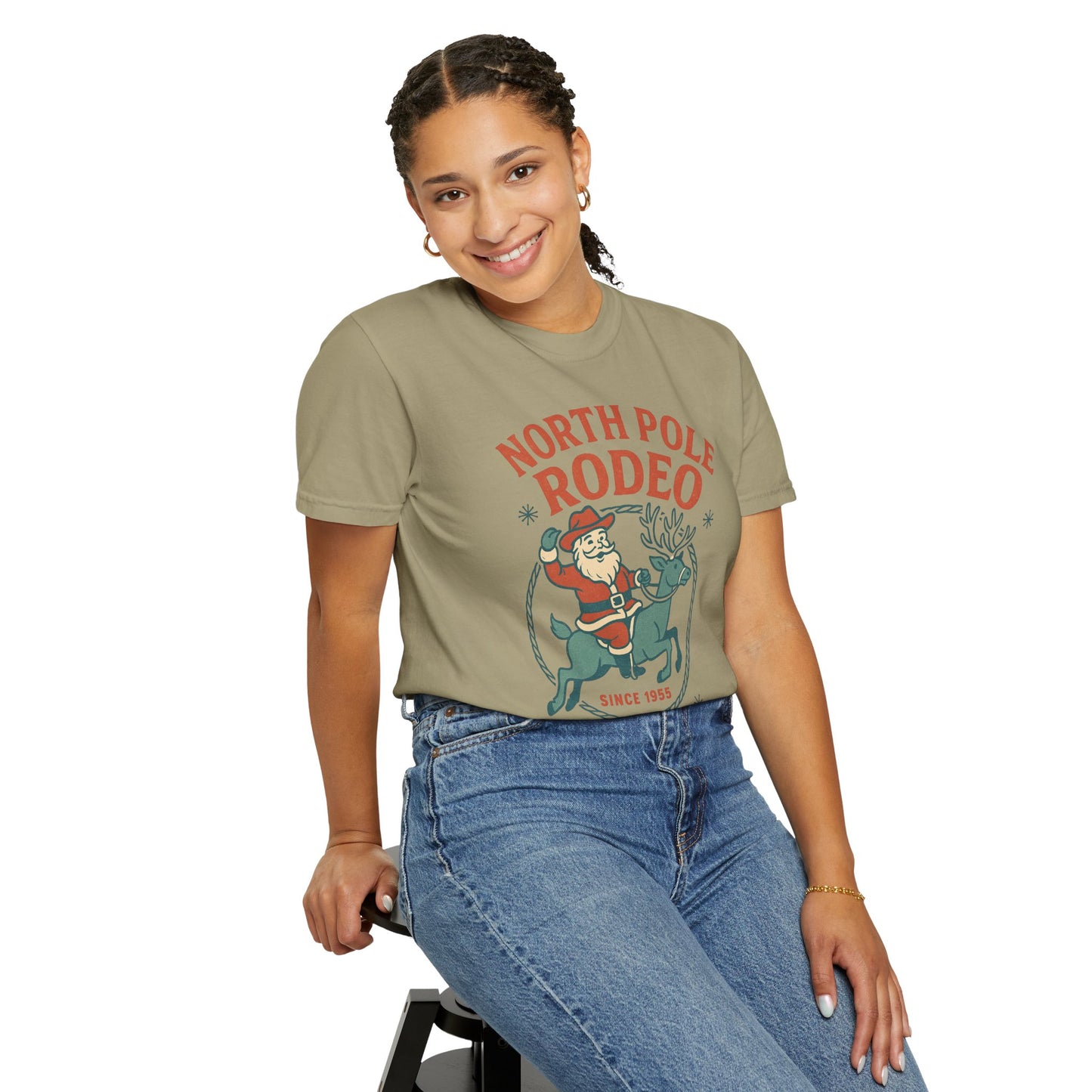 North Pole Rodeo Comfort Colors Tshirt, Christmas Unisex Tee, Holiday Graphic Shirt, Soft Cotton Top, Festive Apparel