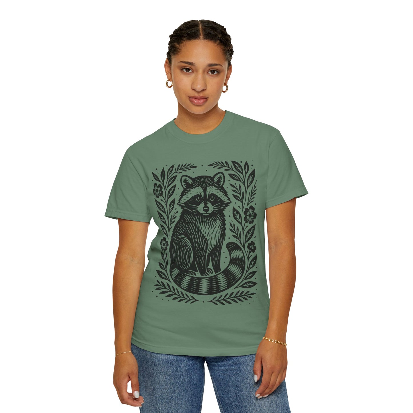 Woodcut Raccoon Illustration T-Shirt | Forest Animal Tee Wildlife lover Comfort Colors T-shirt