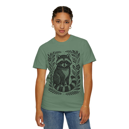 Woodcut Raccoon Illustration T-Shirt | Forest Animal Tee Wildlife lover Comfort Colors T-shirt