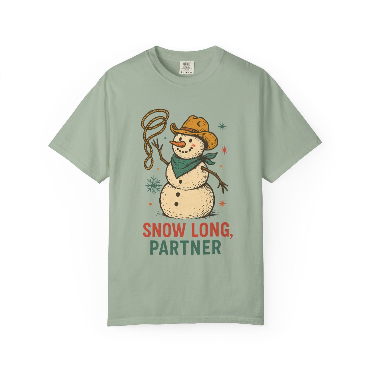 Snow Long Comfort Colors Western Snowman T-shirt - Winter Holiday Tee, Unisex Shirt, Christmas Gift, Festive Graphic Top, Seasonal Apparel