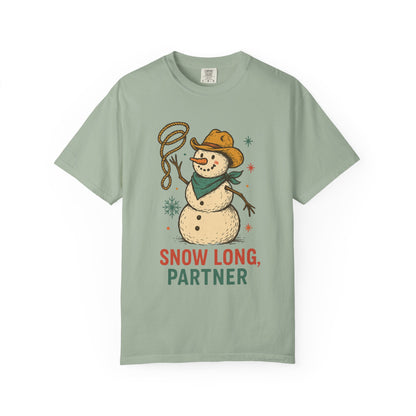 Snow Long Comfort Colors Western Snowman T-shirt - Winter Holiday Tee, Unisex Shirt, Christmas Gift, Festive Graphic Top, Seasonal Apparel
