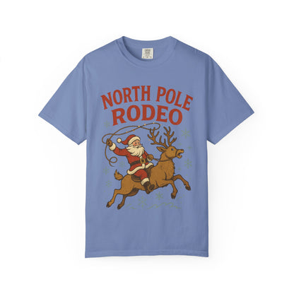 North Pole Rodeo T-shirt | Santa Riding Reindeer, Christmas Western Graphic, Comfort Colors