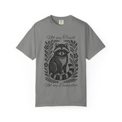 Woodcut Raccoon Illustration T-Shirt | Forest Animal Tee, Wildlife lover Comfort Colors T-shirt, Not my Trash Funny shirt