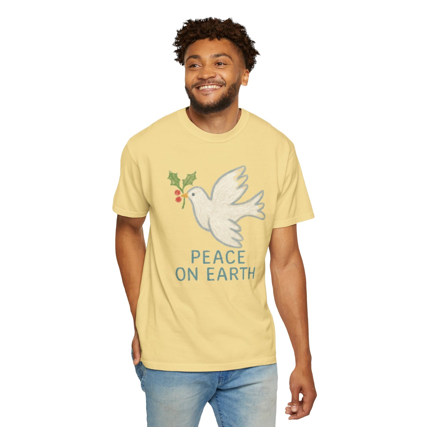 Peace on Earth Dove T-shirt | Holiday Dove with Holly Branch Comfort Colors T-Shirt