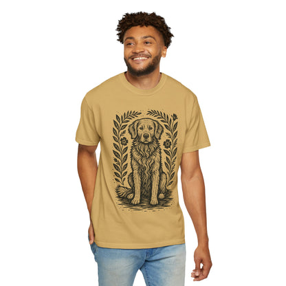 Golden Retriever Illustration T-shirt | Floral Laurel Dog Portrait Comfort Colors Dog Lovers T-shirt