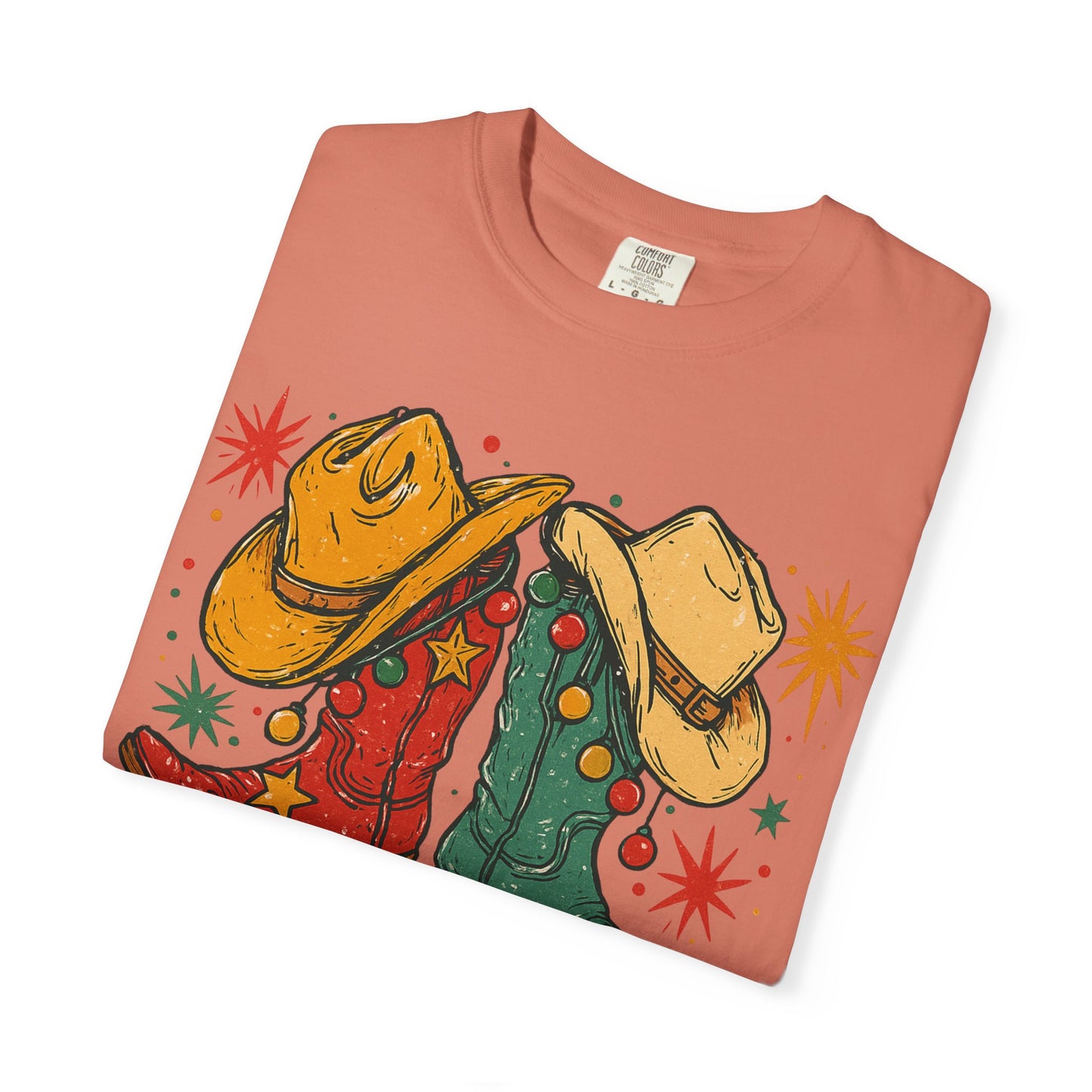 Howdy Christmas Cowboy Boots and Hats T-Shirt | Western Holiday Graphic, Comfort Colors