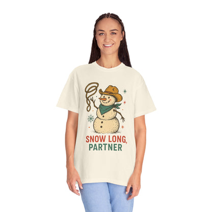Snow Long Comfort Colors Western Snowman T-shirt - Winter Holiday Tee, Unisex Shirt, Christmas Gift, Festive Graphic Top, Seasonal Apparel
