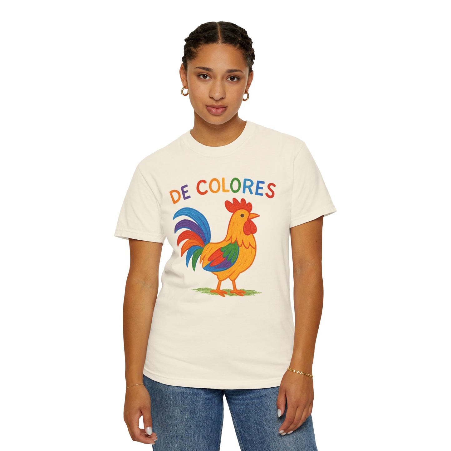 De Colores Comfort Colors Rooster T-shirt, Colorful Unisex Tee, Vibrant Rooster Shirt, Rainbow Chicken Top, Chicken Lover Gift