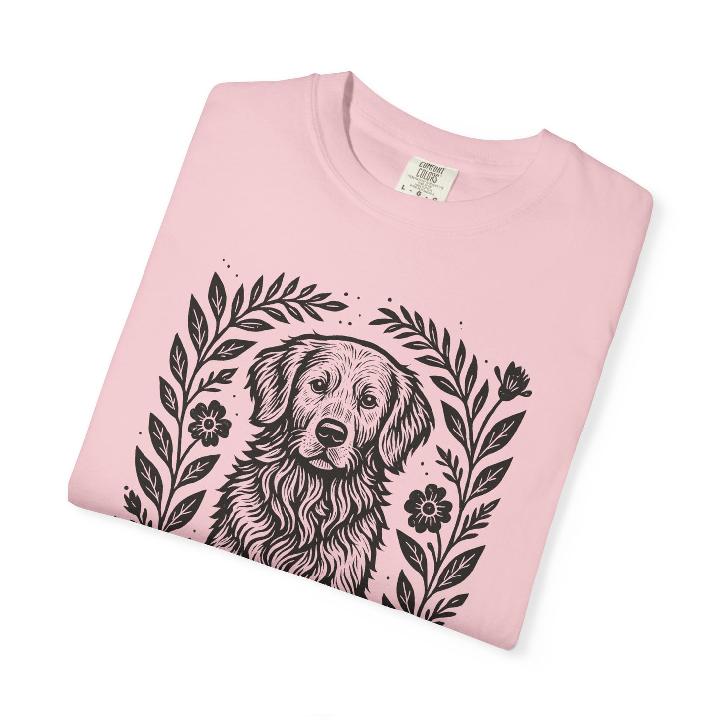 Golden Retriever Illustration T-shirt | Floral Laurel Dog Portrait Comfort Colors Dog Lovers T-shirt