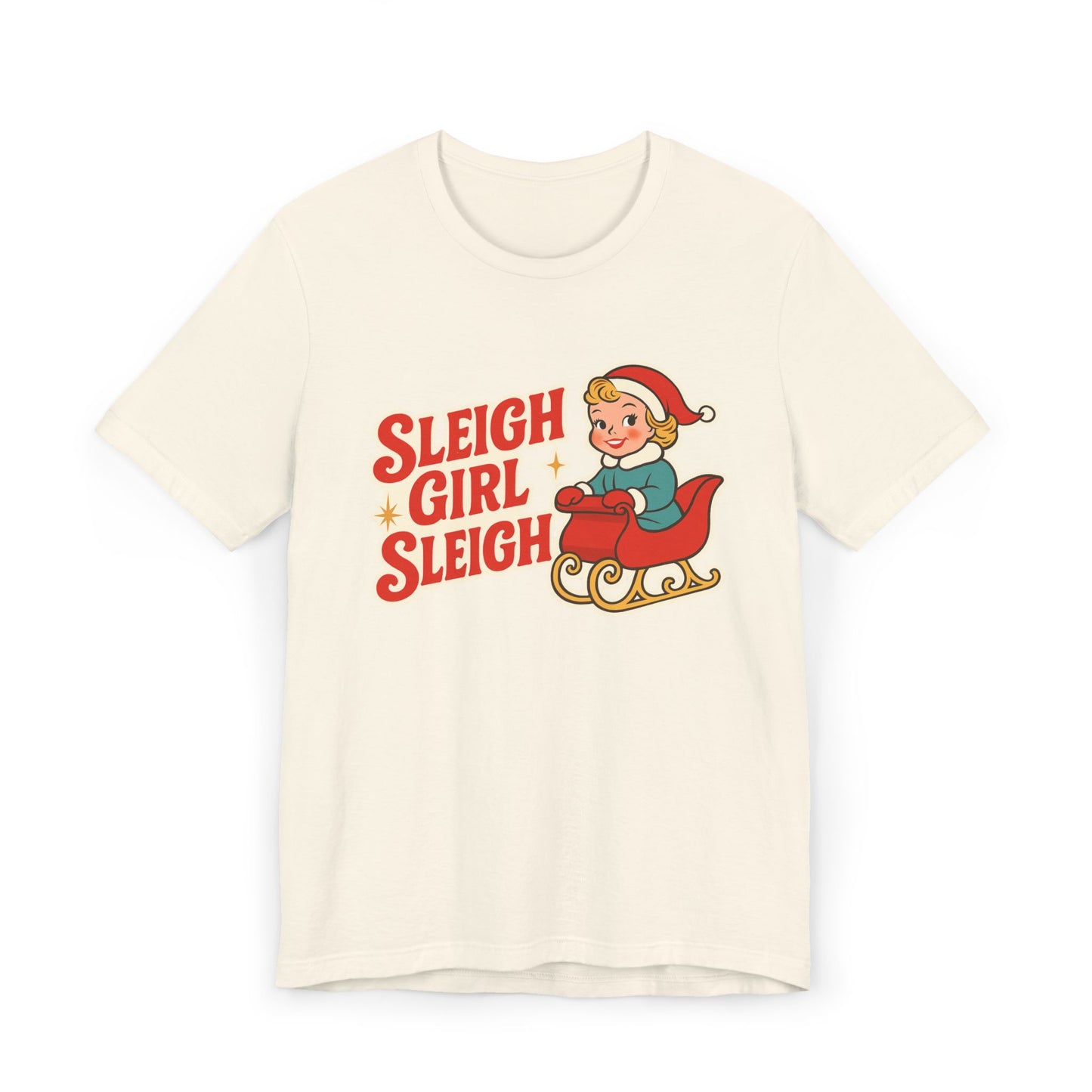 Sleigh Girl Sleigh T-Shirt | Vintage Elf on Sleigh Christmas Shirt