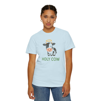 Holy Cow cartoon cow with halo T-Shirt | Cute farm animal tee Comfort Colors t-shirt