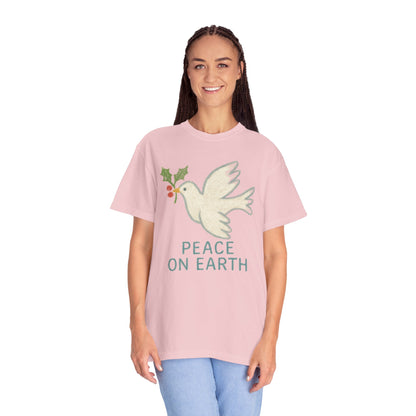 Peace on Earth Dove T-shirt | Holiday Dove with Holly Branch Comfort Colors T-Shirt