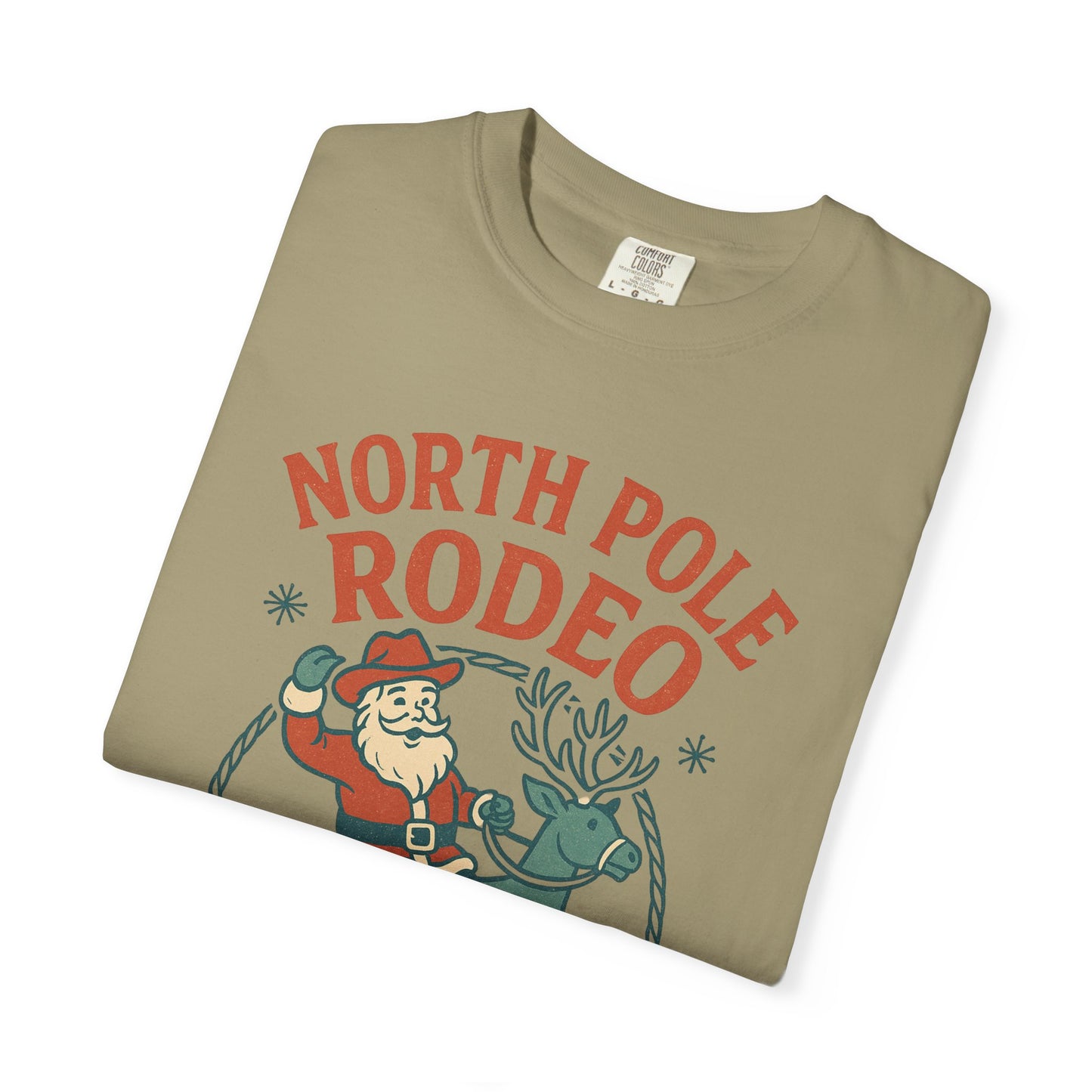 North Pole Rodeo Comfort Colors Tshirt, Christmas Unisex Tee, Holiday Graphic Shirt, Soft Cotton Top, Festive Apparel
