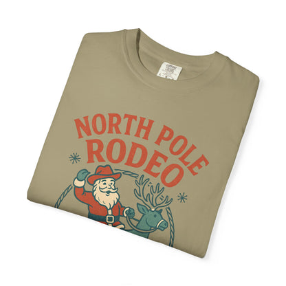 North Pole Rodeo Comfort Colors Tshirt, Christmas Unisex Tee, Holiday Graphic Shirt, Soft Cotton Top, Festive Apparel