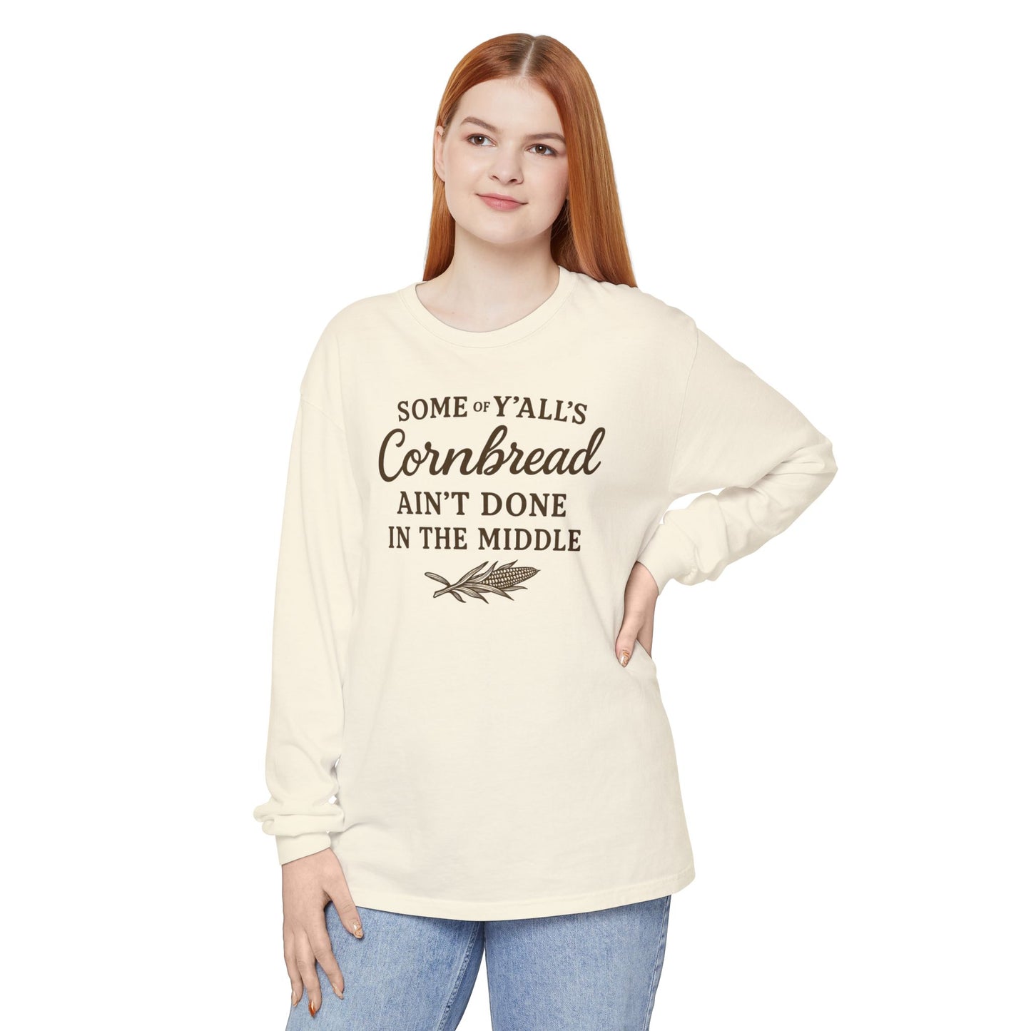 Cornbread Lovers Long Sleeve Tee, Funny Gift for Foodies, Cozy Casual Style, Perfect for Thanksgiving or BBQ, Southern humor