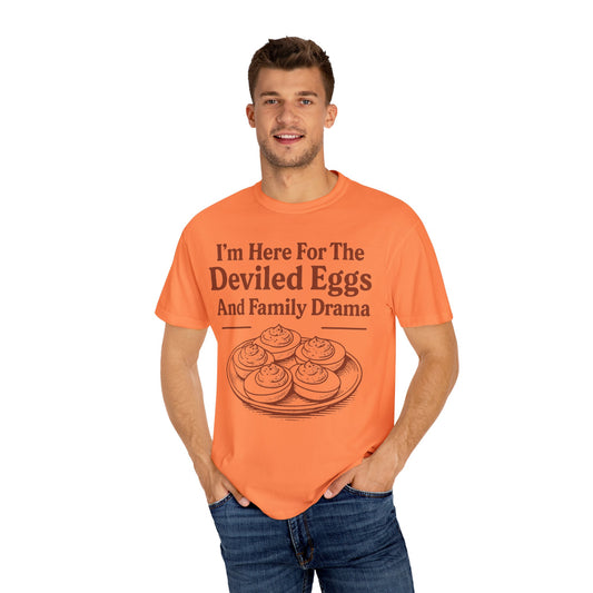 Thanksgiving Deviled Eggs Unisex Garment-Dyed T-shirt, Family Drama Holiday Tee, Funny Turkey Day Shirt, Fall Comfort Colors tshirt