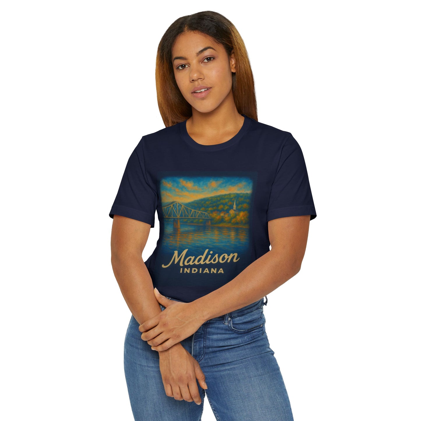 Madison Indiana Scenic River Bridge T-Shirt | Vintage Travel Poster