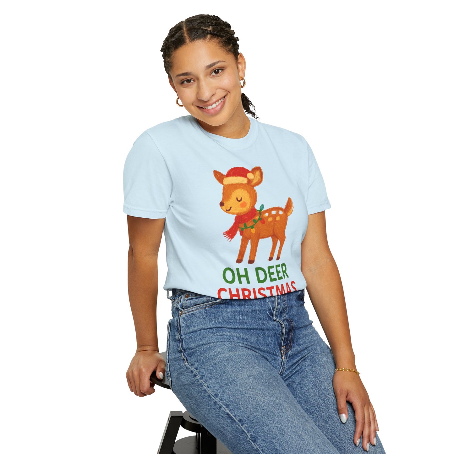 Oh Deer, Christmas is Here Comfort Colors T-shirt - Holiday Season Apparel, Festive Reindeer Tee, Winter Celebration Shirt, Christmas Gift