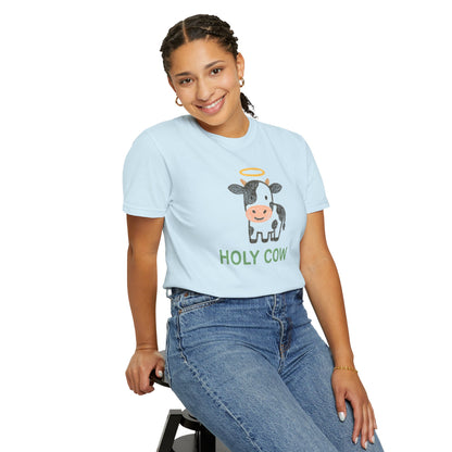 Holy Cow cartoon cow with halo T-Shirt | Cute farm animal tee Comfort Colors t-shirt