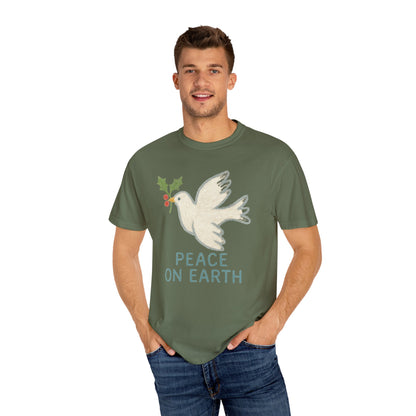 Peace on Earth Dove T-shirt | Holiday Dove with Holly Branch Comfort Colors T-Shirt
