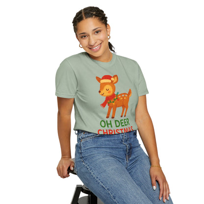 Oh Deer, Christmas is Here Comfort Colors T-shirt - Holiday Season Apparel, Festive Reindeer Tee, Winter Celebration Shirt, Christmas Gift