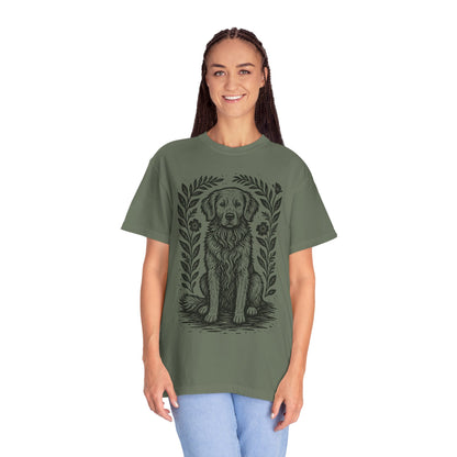 Golden Retriever Illustration T-shirt | Floral Laurel Dog Portrait Comfort Colors Dog Lovers T-shirt