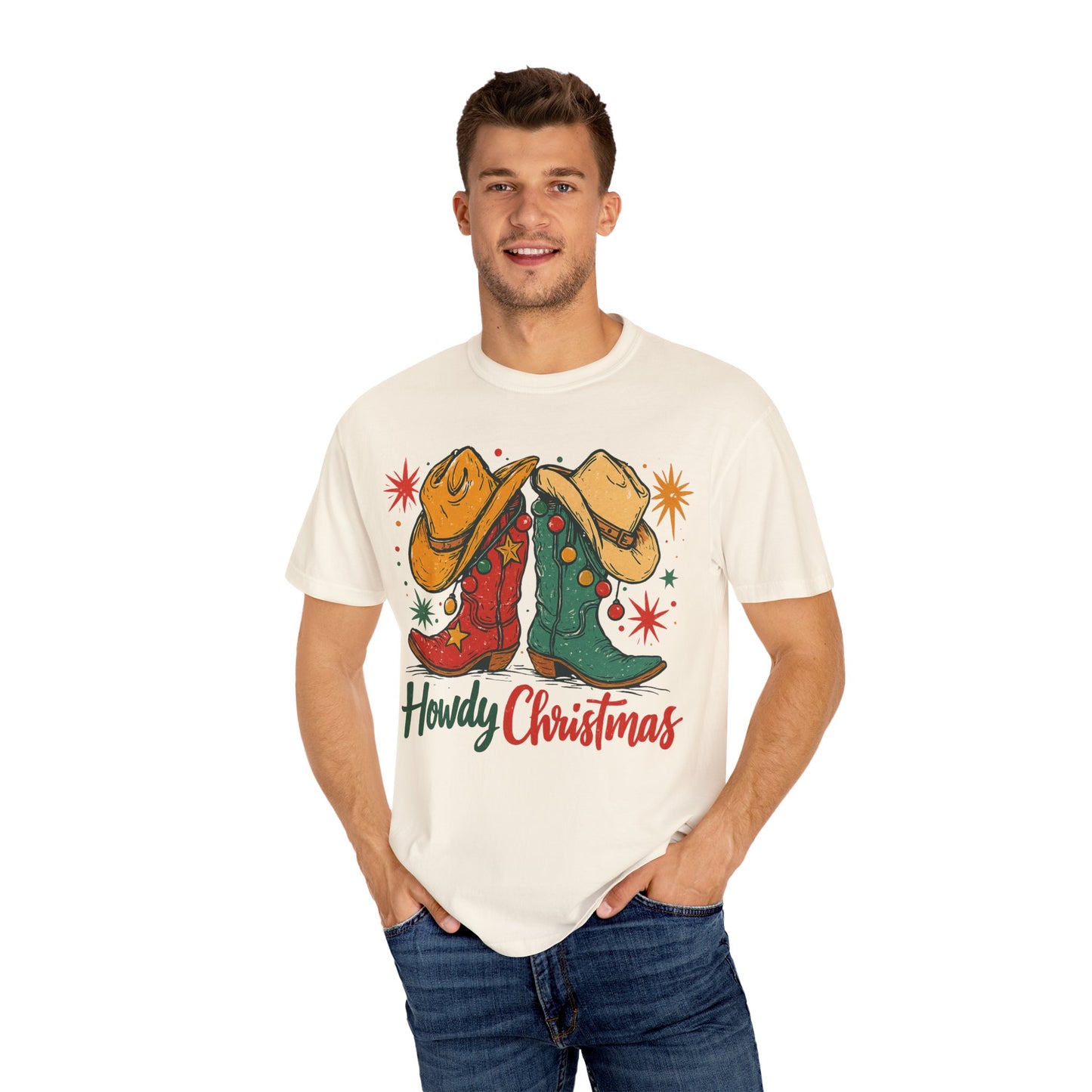 Howdy Christmas Cowboy Boots and Hats T-Shirt | Western Holiday Graphic, Comfort Colors