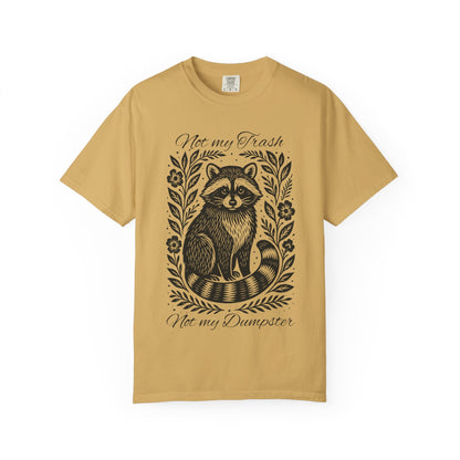 Woodcut Raccoon Illustration T-Shirt | Forest Animal Tee, Wildlife lover Comfort Colors T-shirt, Not my Trash Funny shirt