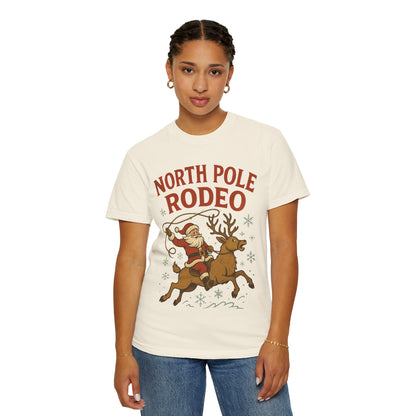 North Pole Rodeo T-shirt | Santa Riding Reindeer, Christmas Western Graphic, Comfort Colors