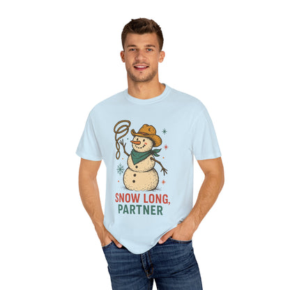 Snow Long Comfort Colors Western Snowman T-shirt - Winter Holiday Tee, Unisex Shirt, Christmas Gift, Festive Graphic Top, Seasonal Apparel