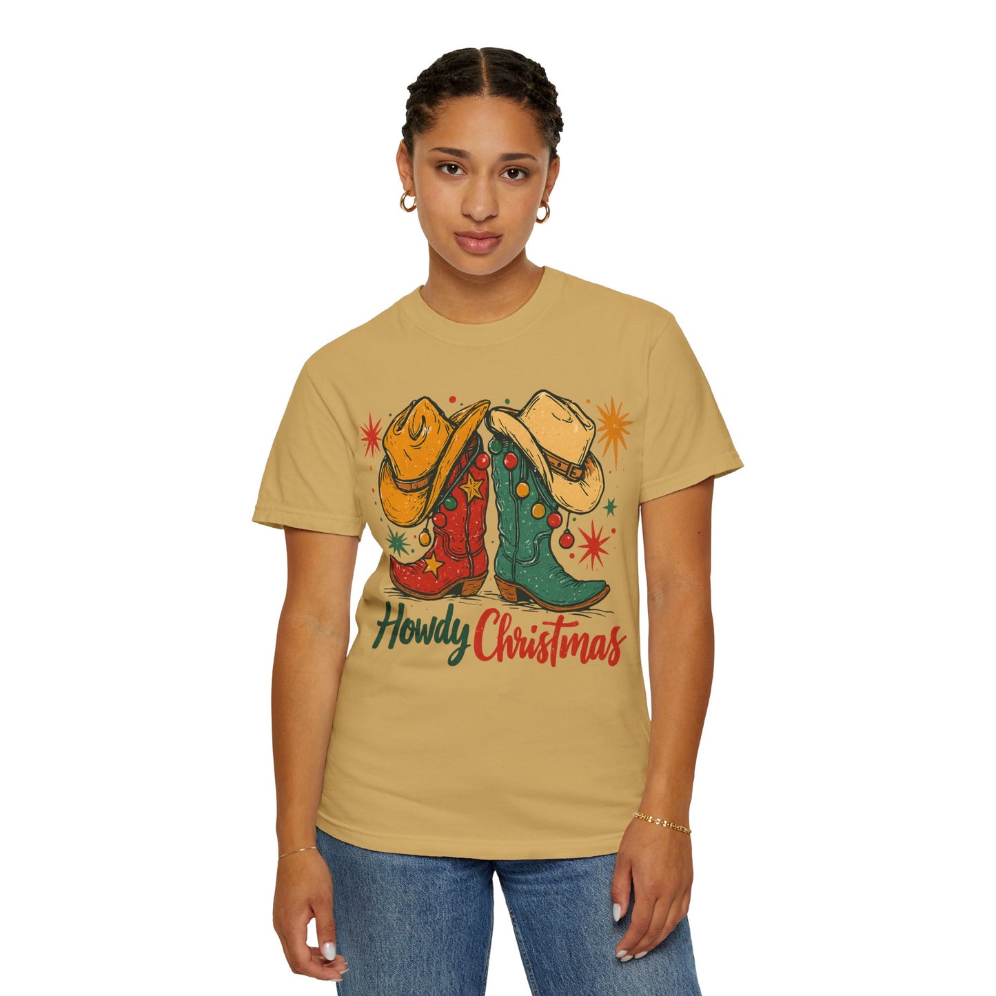 Howdy Christmas Cowboy Boots and Hats T-Shirt | Western Holiday Graphic, Comfort Colors