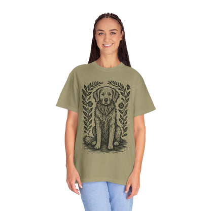 Golden Retriever Illustration T-shirt | Floral Laurel Dog Portrait Comfort Colors Dog Lovers T-shirt